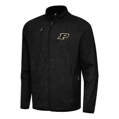 Men's Antigua Heather Black Purdue Boilermakers Hold-Up Tri-Blend Full-Zip Jacket