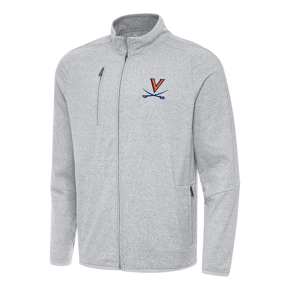 Men's Antigua Heather Gray Virginia Cavaliers Hold-Up Full-Zip Tri-Blend Jacket