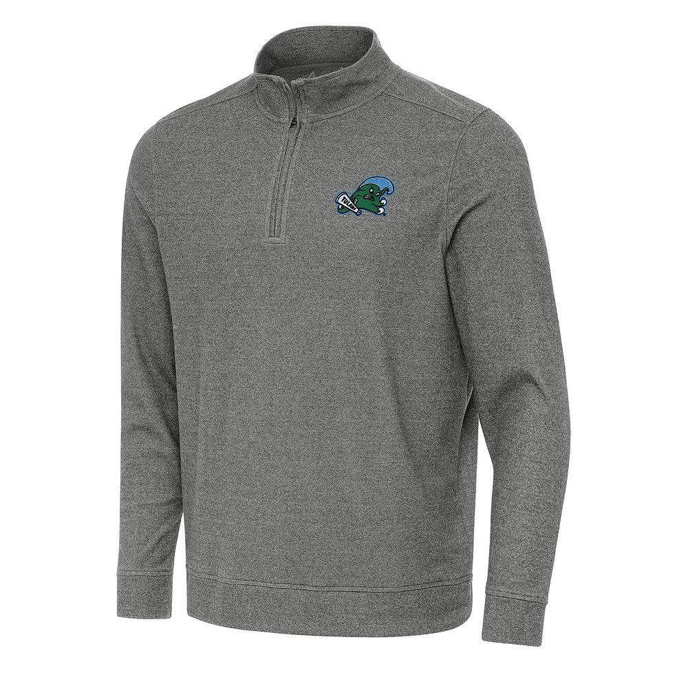 Men's Antigua Heather Charcoal Tulane Green Wave Subtle Quarter-Zip Sweatshirt