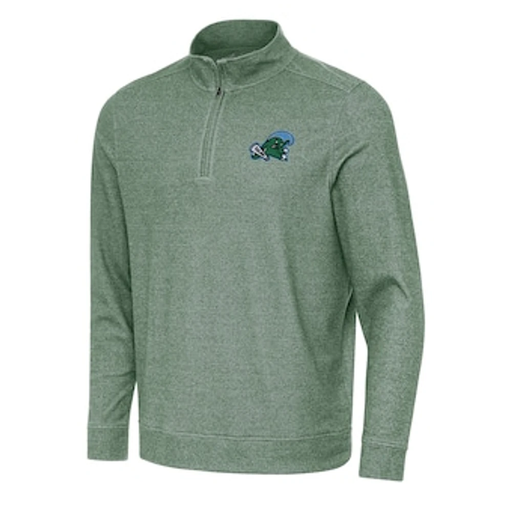 Men's Antigua Heather Green Tulane Wave Subtle Quarter-Zip Sweatshirt