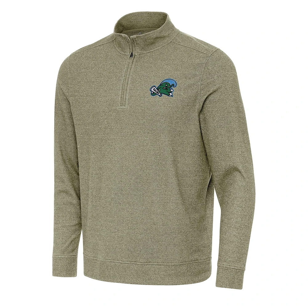 Men's Antigua Olive Tulane Green Wave Subtle Quarter-Zip Sweatshirt