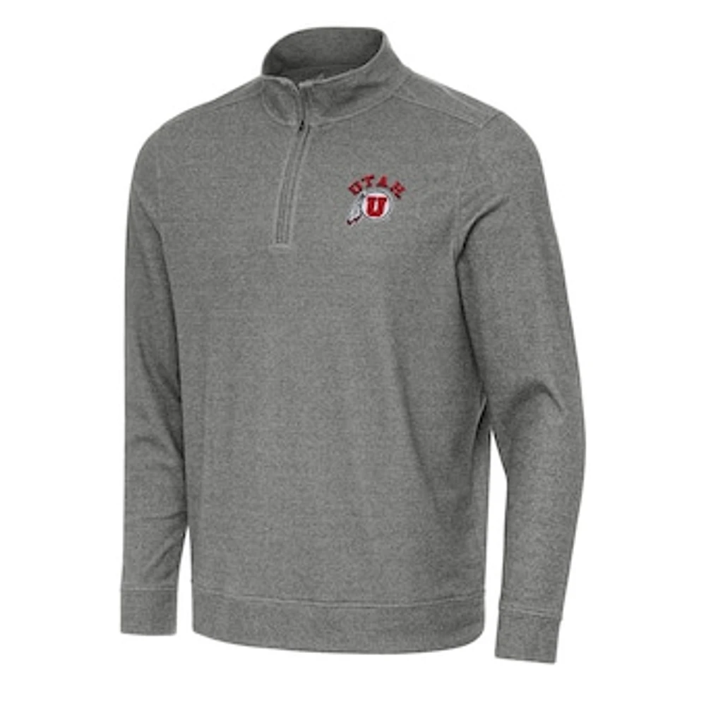 Men's Antigua Heather Charcoal Utah Utes Subtle Quarter-Zip Sweatshirt