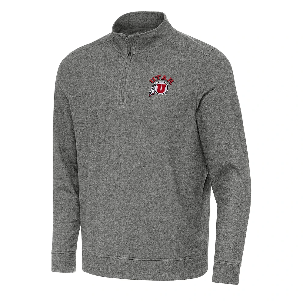 Men's Antigua Heather Charcoal Utah Utes Subtle Quarter-Zip Sweatshirt