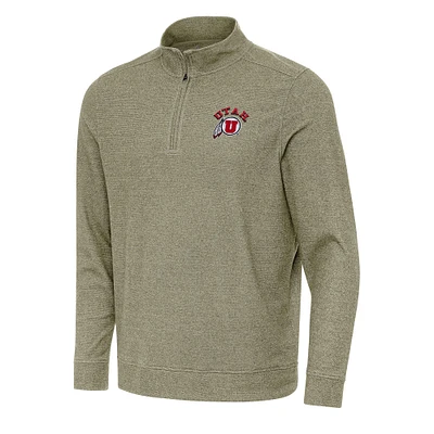 Men's Antigua Olive Utah Utes Subtle Quarter-Zip Sweatshirt
