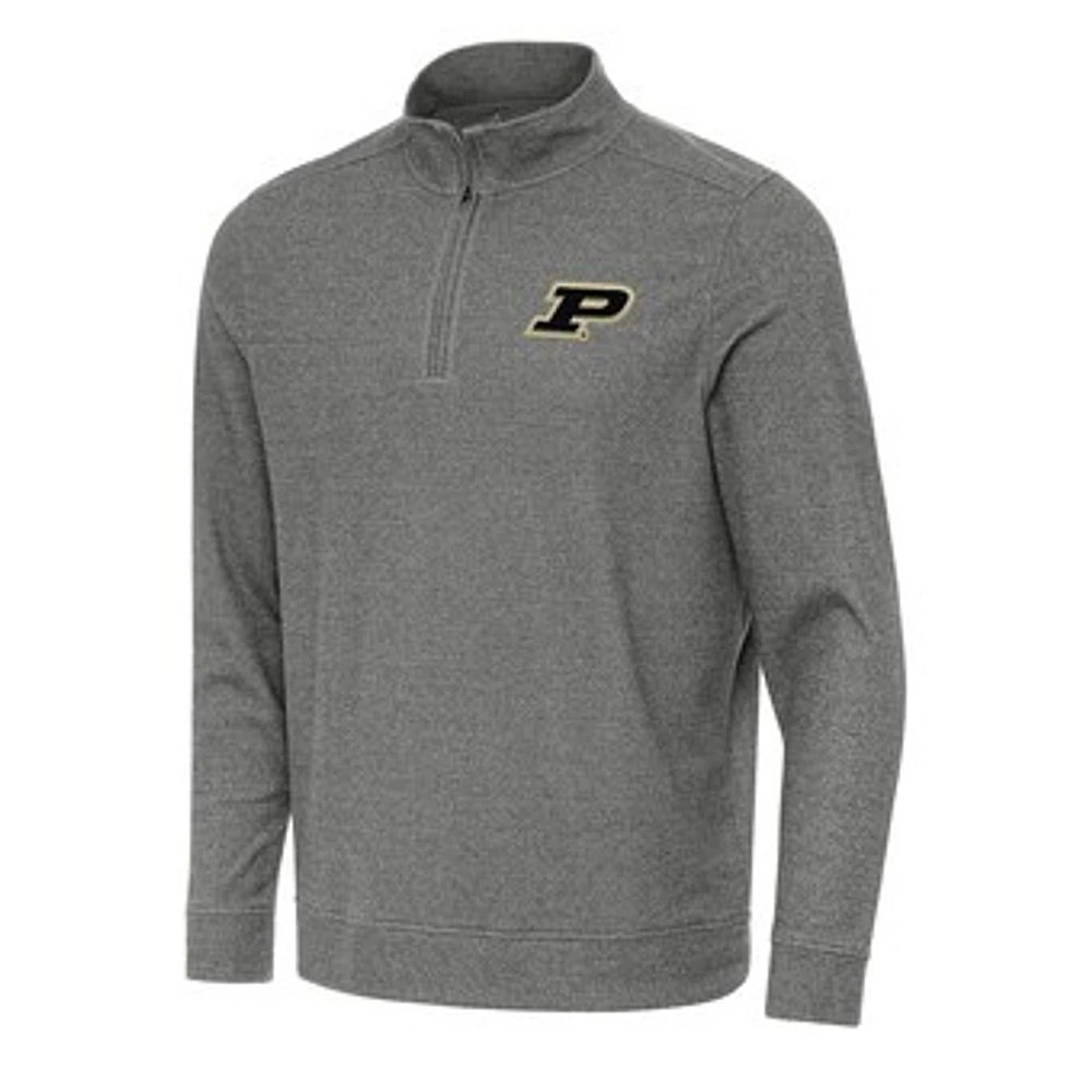 Men's Antigua Heather Charcoal Purdue Boilermakers Subtle Quarter-Zip Sweatshirt