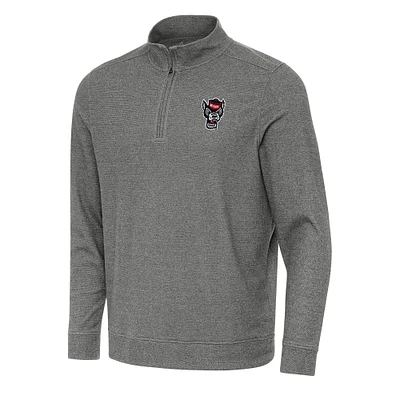 Men's Antigua Heather Charcoal NC State Wolfpack Subtle Quarter-Zip Sweatshirt
