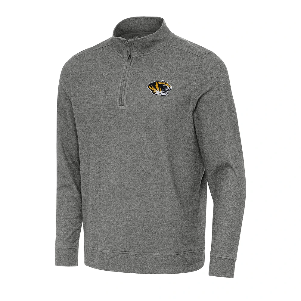 Men's Antigua Heather Charcoal Missouri Tigers Subtle Quarter-Zip Sweatshirt