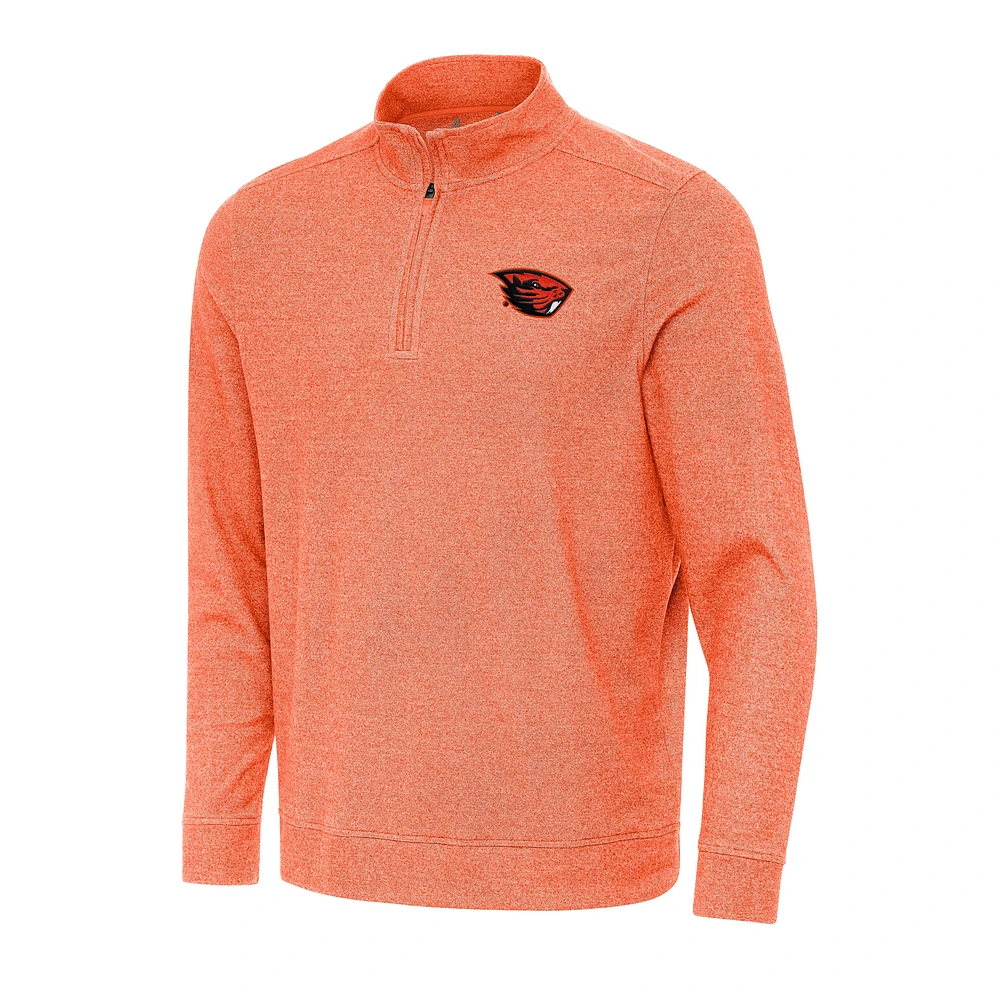 Men's Antigua Heather Orange Oregon State Beavers Subtle Quarter-Zip Sweatshirt