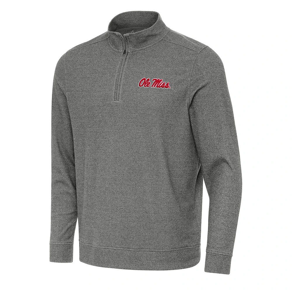 Men's Antigua Heather Charcoal Ole Miss Rebels Subtle Quarter-Zip Sweatshirt