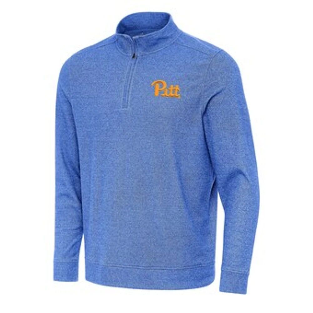 Men's Antigua Heather Royal Pitt Panthers Subtle Quarter-Zip Sweatshirt
