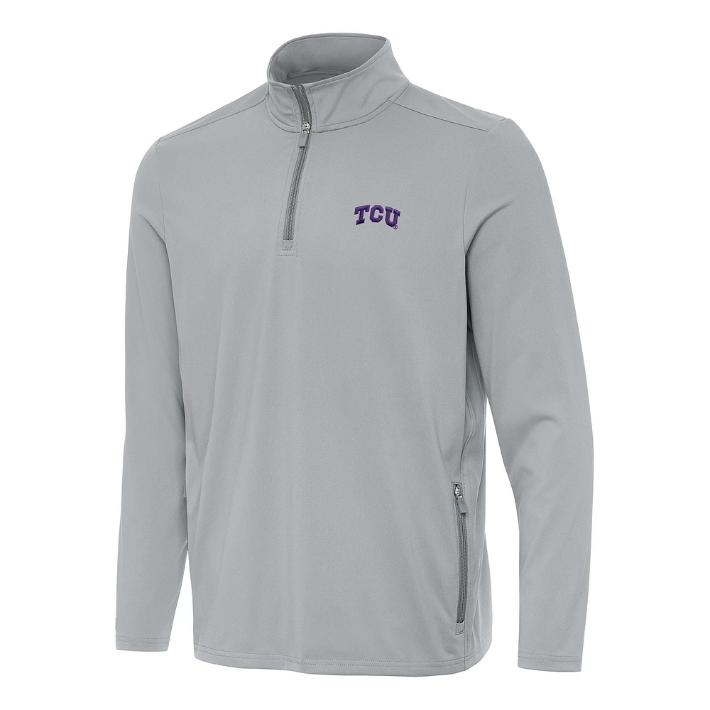 Men's Antigua Gray TCU Horned Frogs Perilous Quarter-Zip Sweatshirt