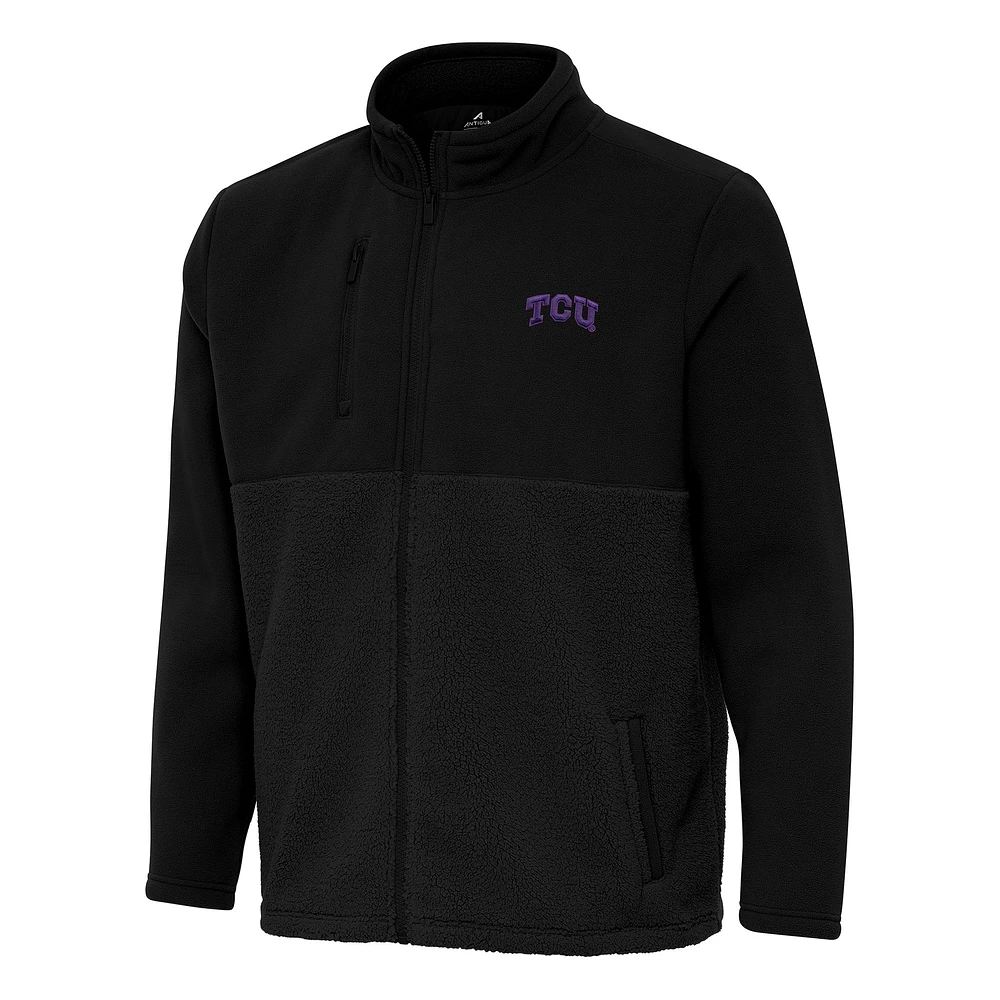 Men's Antigua Black TCU Horned Frogs Daily Fused Full-Zip Jacket