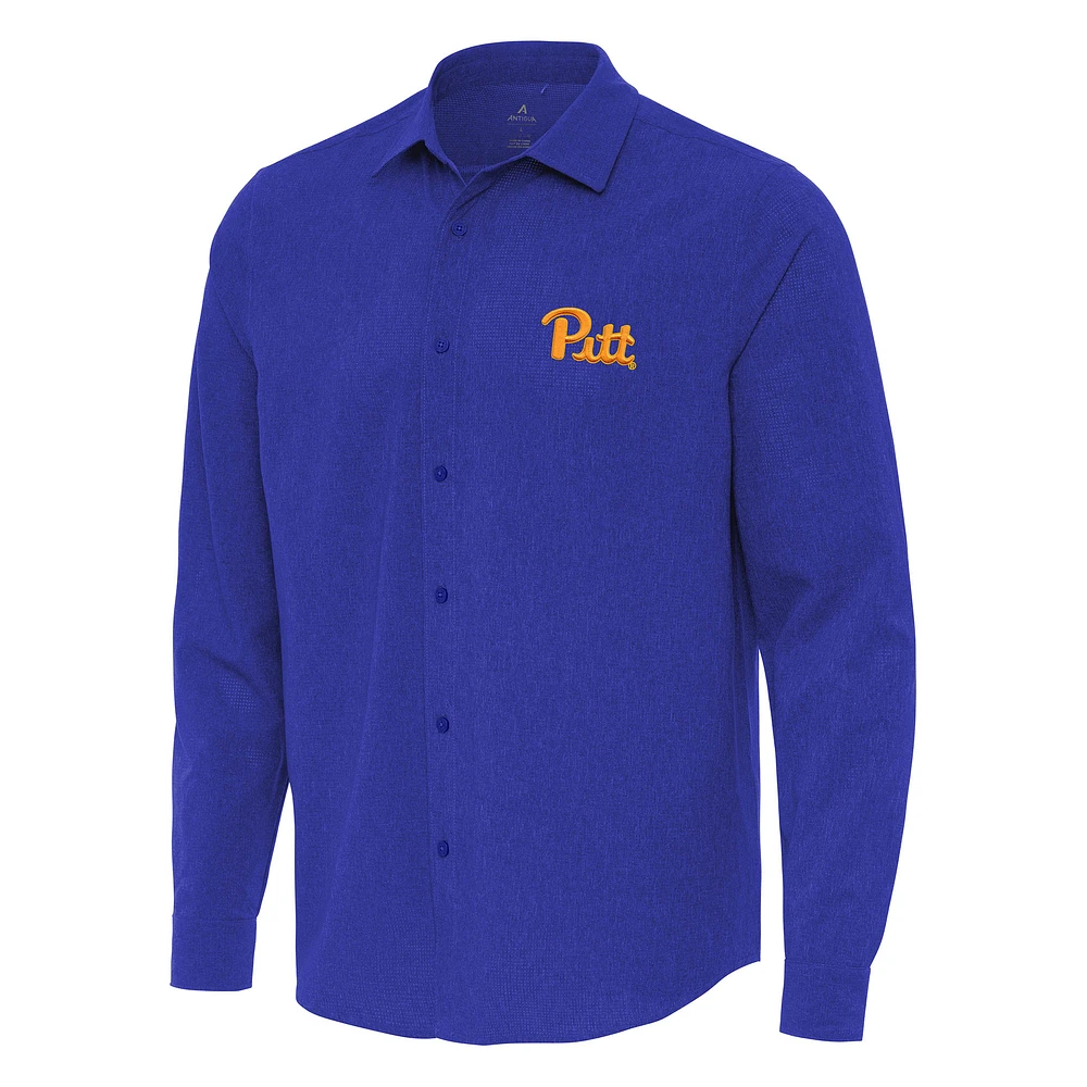 Men's Antigua Royal Pitt Panthers Exposure Woven Long Sleeve Button-Up Shirt