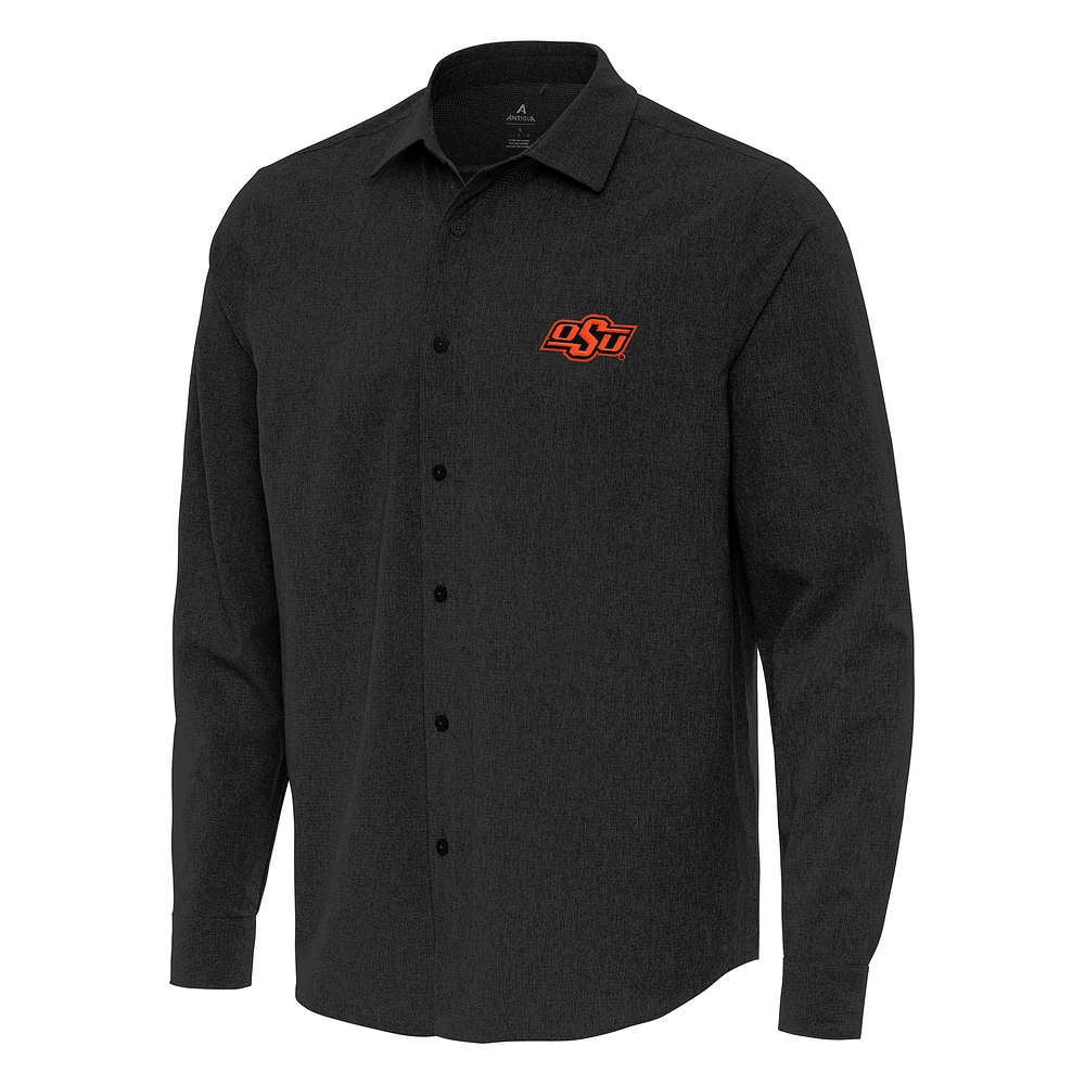 Men's Antigua Black Oklahoma State Cowboys Exposure Woven Long Sleeve Button-Up Shirt