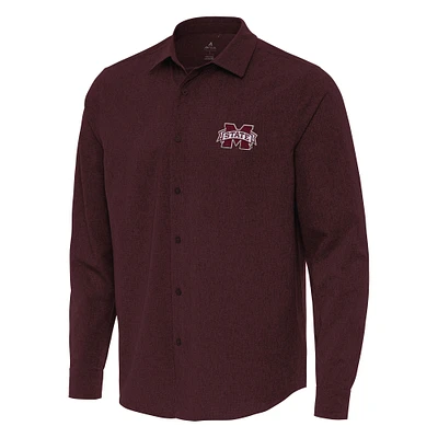 Men's Antigua Maroon Mississippi State Bulldogs Exposure Woven Long Sleeve Button-Up Shirt