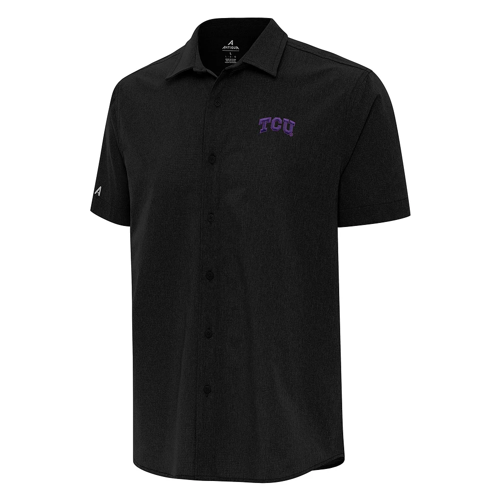 Men's Antigua Black TCU Horned Frogs Activate Woven Short Sleeve Button-Up Shirt