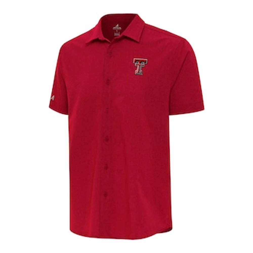 Men's Antigua Red Texas Tech Raiders Activate Woven Short Sleeve Button-Up Shirt