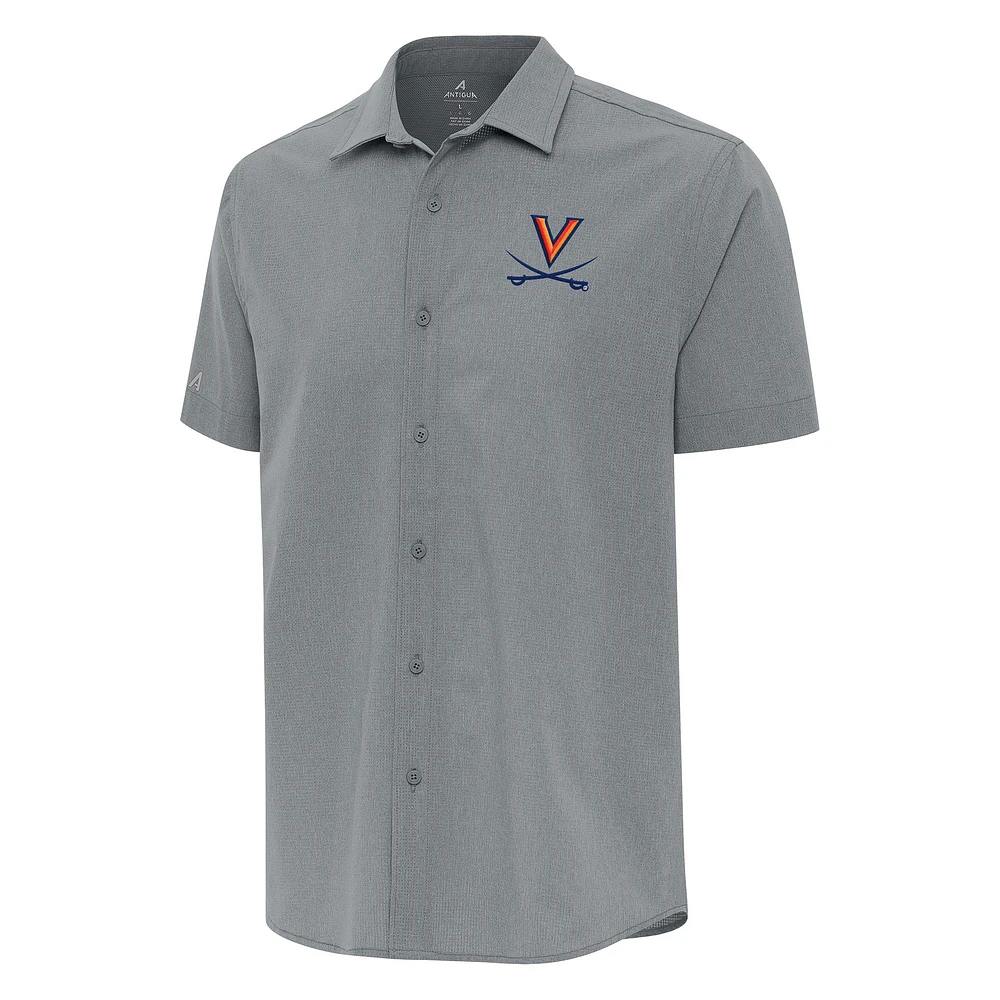 Men's Antigua Gray Virginia Cavaliers Activate Woven Short Sleeve Button-Up Shirt