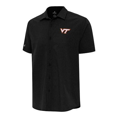 Men's Antigua Black Virginia Tech Hokies Activate Woven Short Sleeve Button-Up Shirt