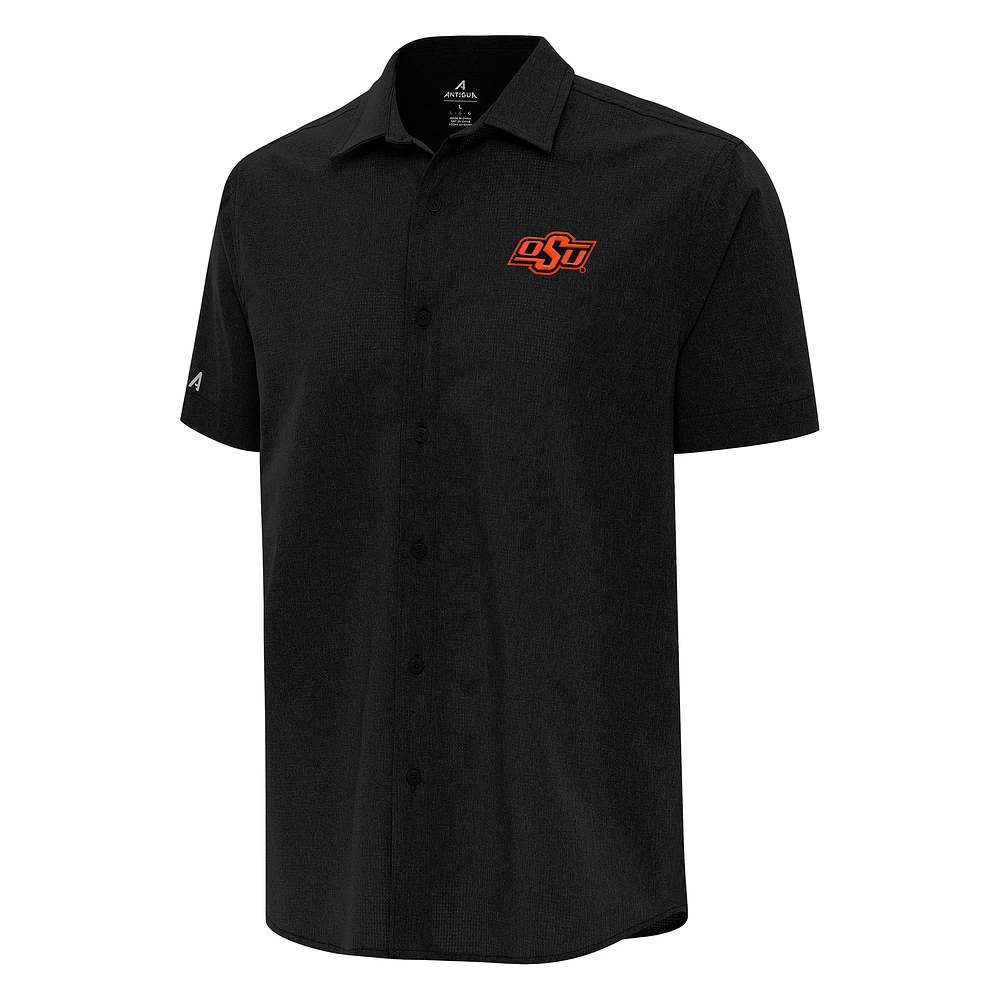 Men's Antigua Black Oklahoma State Cowboys Activate Woven Short Sleeve Button-Up Shirt