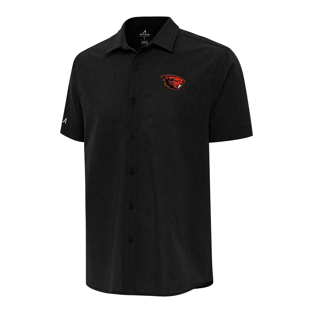 Men's Antigua Black Oregon State Beavers Activate Woven Short Sleeve Button-Up Shirt