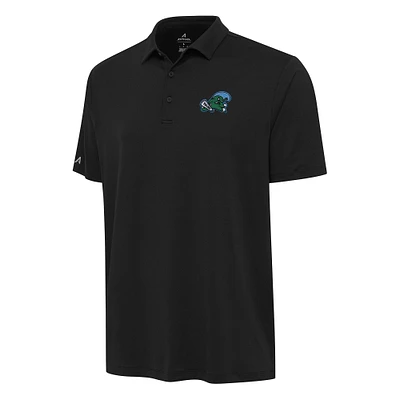 Men's Antigua Black Tulane Green Wave Reprocess Polo