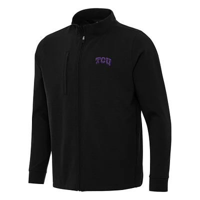 Men's Antigua Black TCU Horned Frogs Regard Full-Zip Jacket
