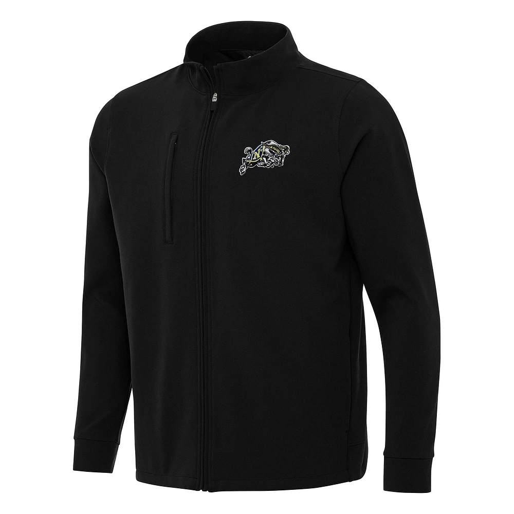 Men's Antigua Black Navy Midshipmen Regard Full-Zip Jacket