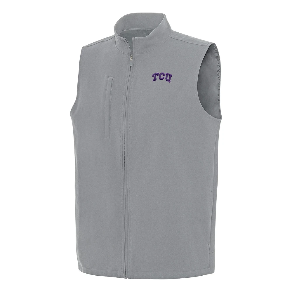Men's Antigua Gray TCU Horned Frogs Regard Full-Zip Vest