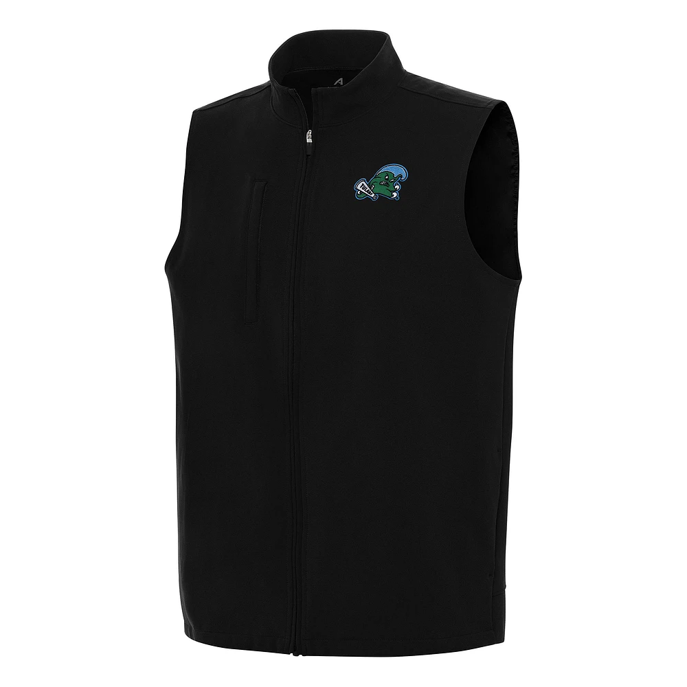 Men's Antigua Black Tulane Green Wave Regard Full-Zip Vest