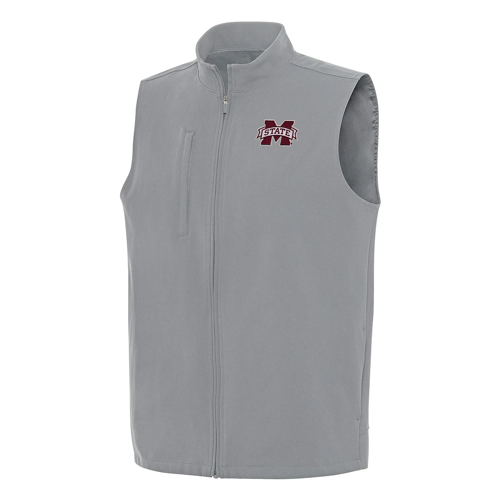 Men's Antigua Gray Mississippi State Bulldogs Regard Full-Zip Vest