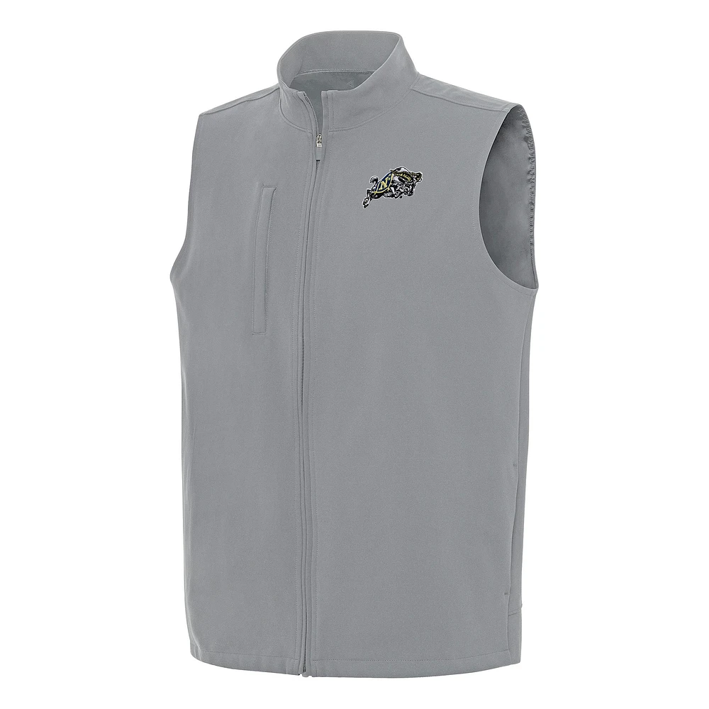 Men's Antigua Gray Navy Midshipmen Regard Full-Zip Vest