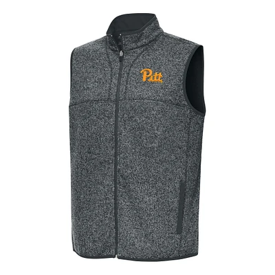 Men's Antigua Heather Charcoal Pitt Panthers Fortune Full-Zip Vest