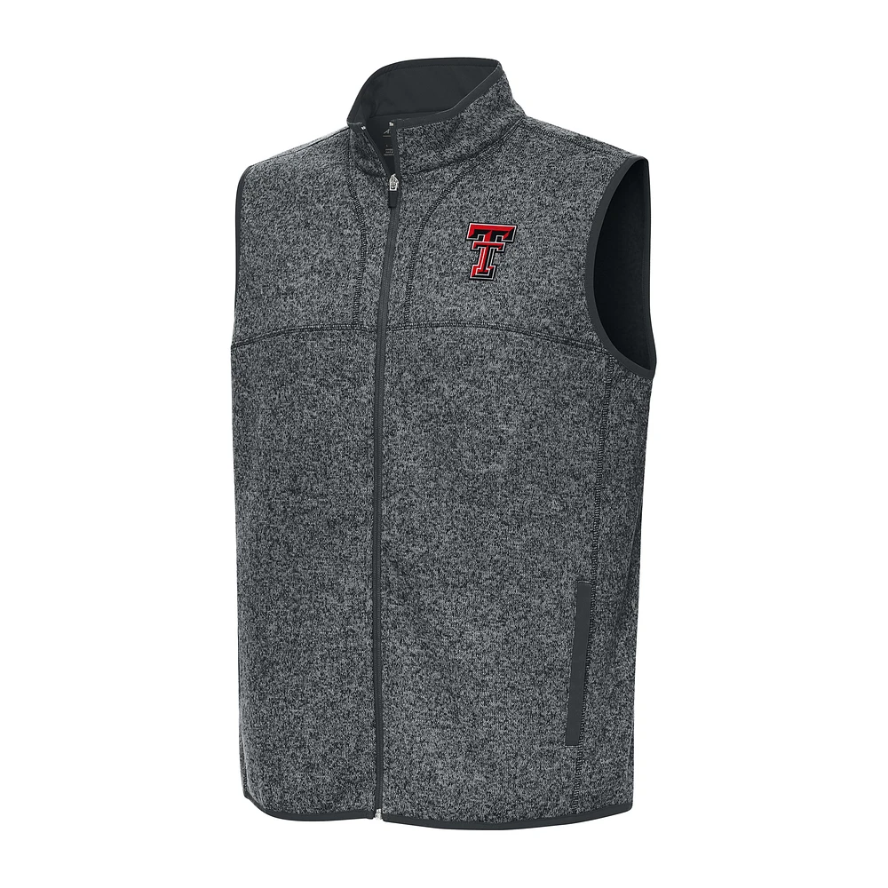 Men's Antigua Heather Charcoal Texas Tech Red Raiders Fortune Full-Zip Vest