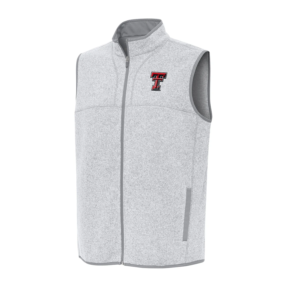 Men's Antigua Heather Gray Texas Tech Red Raiders Fortune Full-Zip Vest