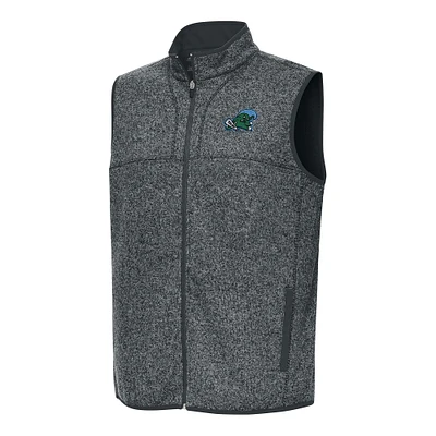 Men's Antigua Heather Charcoal Tulane Green Wave Fortune Full-Zip Vest