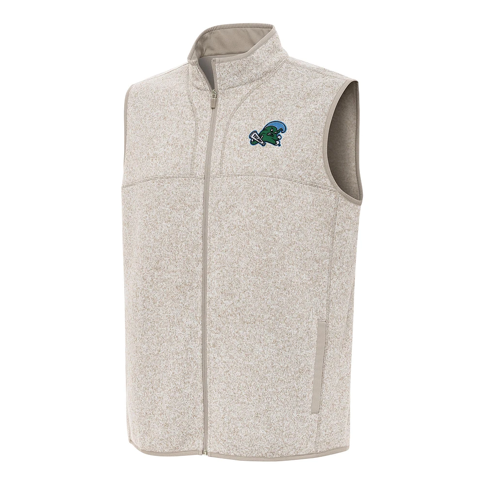 Men's Antigua Oatmeal Tulane Green Wave Fortune Full-Zip Vest