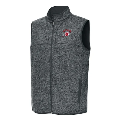 Men's Antigua Heather Charcoal Utah Utes Fortune Full-Zip Vest