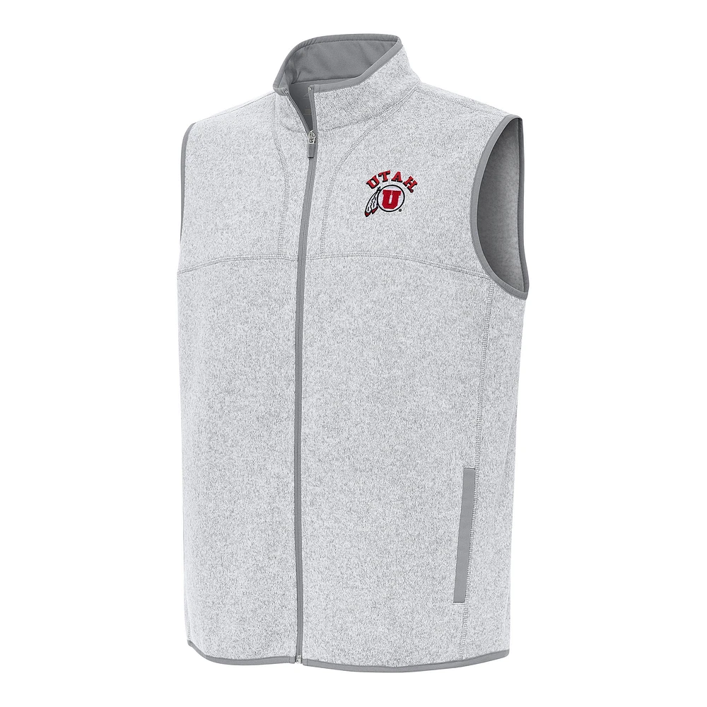 Men's Antigua Heather Gray Utah Utes Fortune Full-Zip Vest