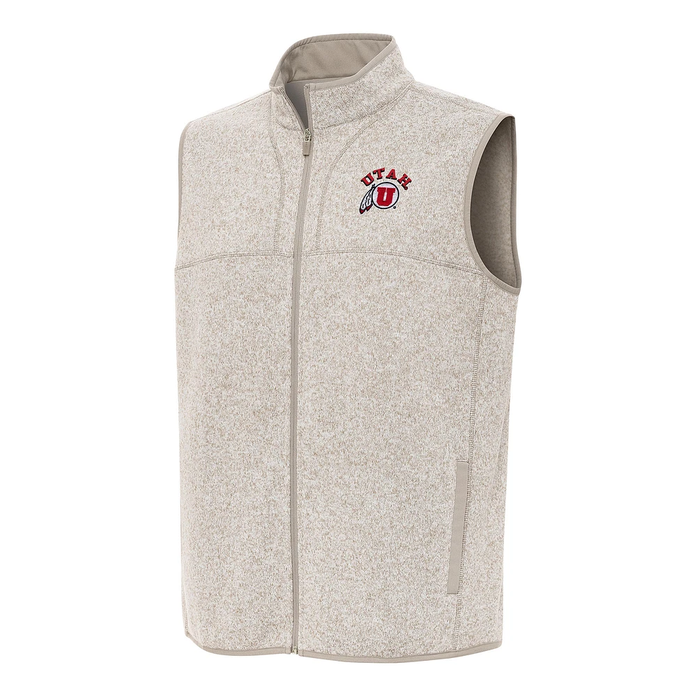 Men's Antigua Oatmeal Utah Utes Fortune Full-Zip Vest