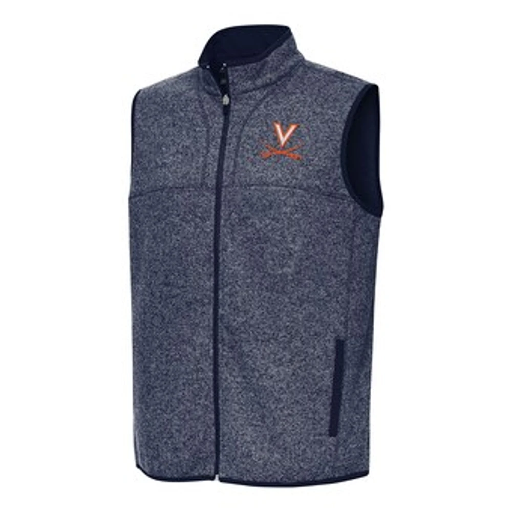 Men's Antigua Heather Navy Virginia Cavaliers Fortune Full-Zip Vest
