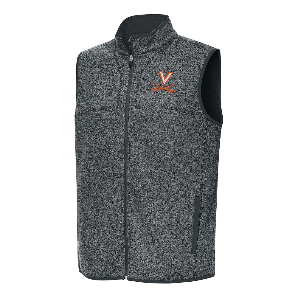 Men's Antigua Heather Charcoal Virginia Cavaliers Fortune Full-Zip Vest