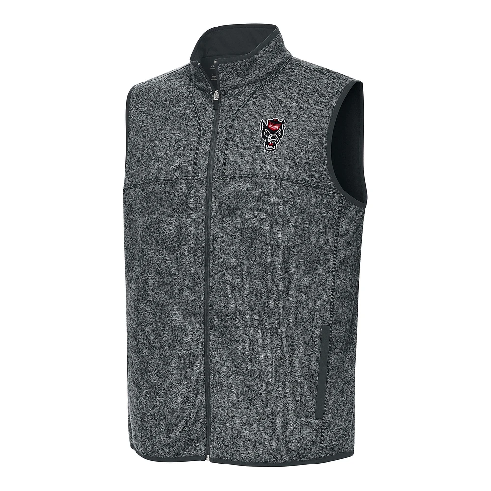 Men's Antigua Heather Charcoal NC State Wolfpack Fortune Full-Zip Vest