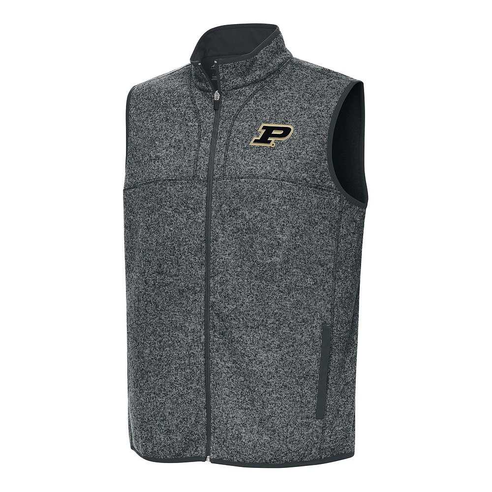 Men's Antigua Heather Charcoal Purdue Boilermakers Fortune Full-Zip Vest
