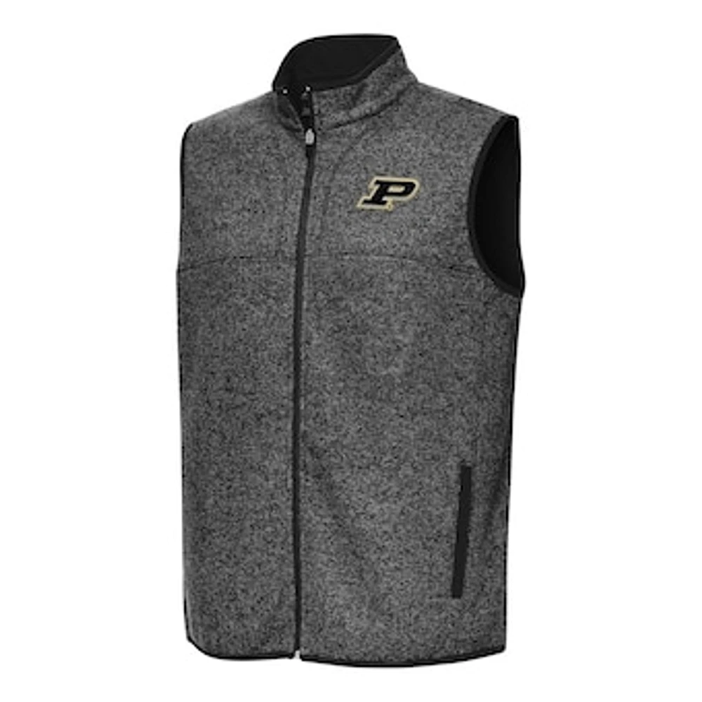 Men's Antigua Heather Black Purdue Boilermakers Fortune Full-Zip Vest