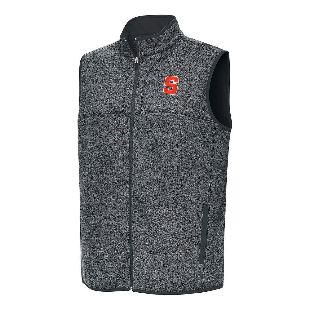 Men's Antigua Heather Charcoal Syracuse Orange Fortune Full-Zip Vest