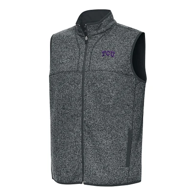 Men's Antigua Heather Charcoal TCU Horned Frogs Fortune Full-Zip Vest