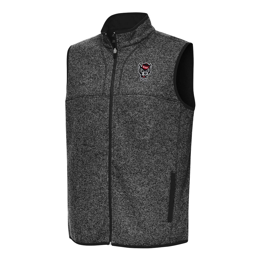 Men's Antigua Heather Black NC State Wolfpack Fortune Full-Zip Vest