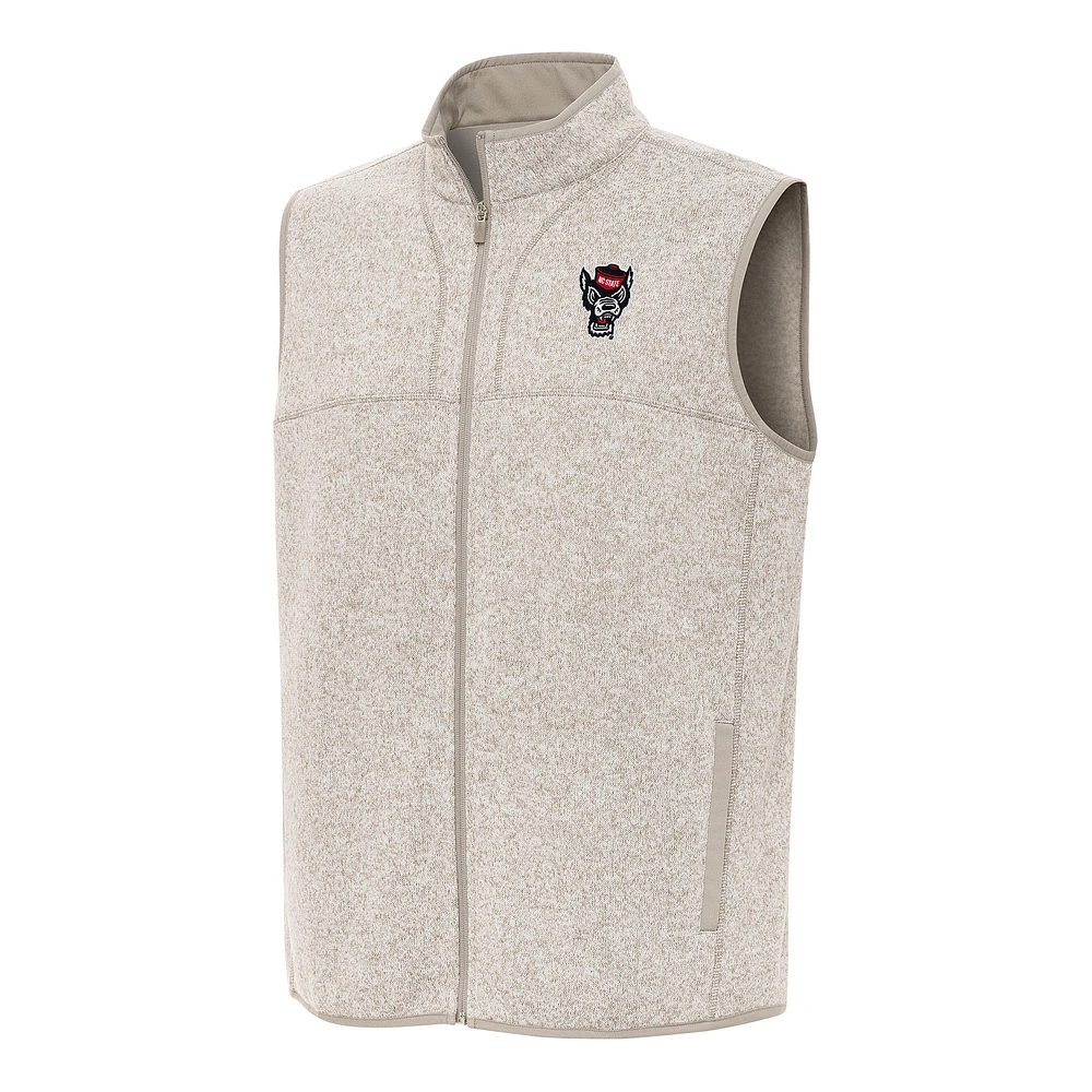 Men's Antigua Oatmeal NC State Wolfpack Fortune Full-Zip Vest