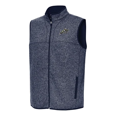 Men's Antigua Heather Navy Midshipmen Fortune Full-Zip Vest